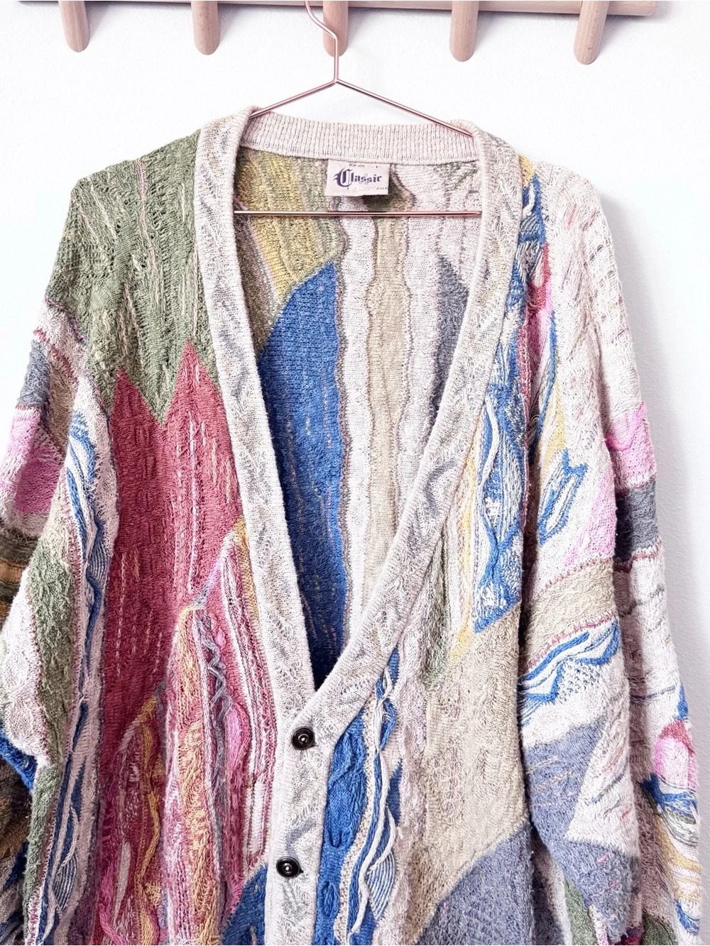 COOGI 90’s Vintage Multicolor Cable-Knit Colorful Cardigan